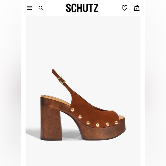 SCHUTZ Shoes - SCHUTZ Brown Suede Platform Slingback Sandals with Gold Studs